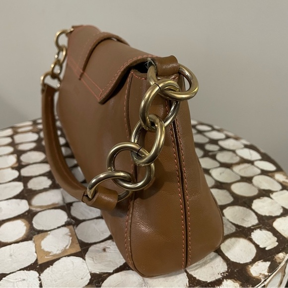 Furla Brown Leather Small Shoulder Bag Gold Hardware Classic Italian Y2K - Picture 5 of 13